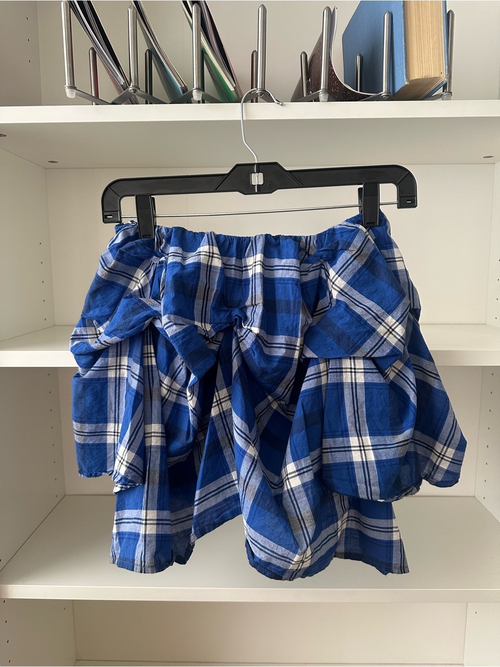 URBAN OUTFITTERS BDG Blue Plaid Anna Ruched Bubble Mini Skirt - Picture 7 of 8